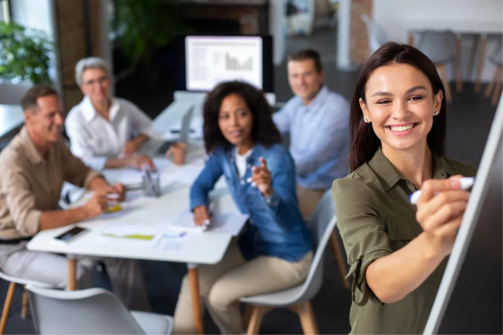 people using digital device while meeting 1