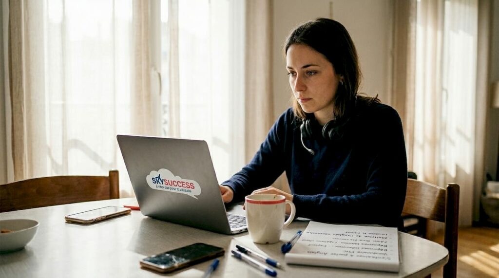 Candidat se préparant en anglais pour réussir la sélection des compagnies aériennes